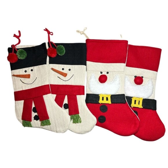 Christmas Holiday Stockings Lot of 4 with 2 Santas and 2 Snowmen 17" - Picture 1 of 4